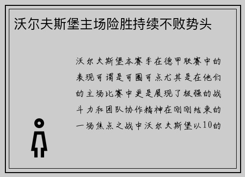 沃尔夫斯堡主场险胜持续不败势头